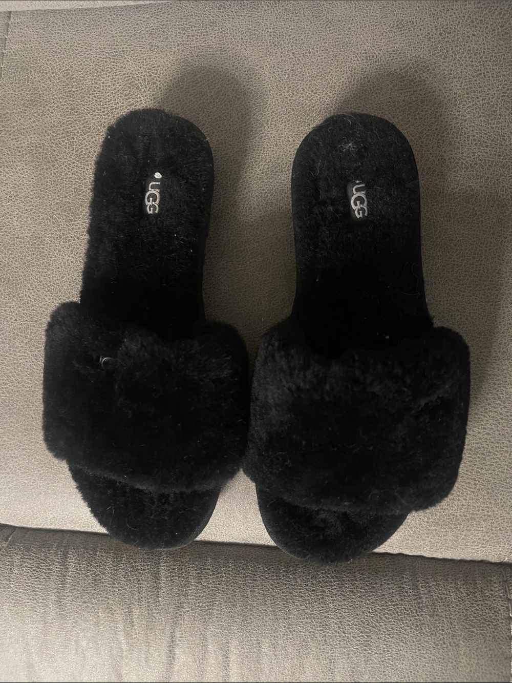 UGG Black Plush Shearling Slide Slippers